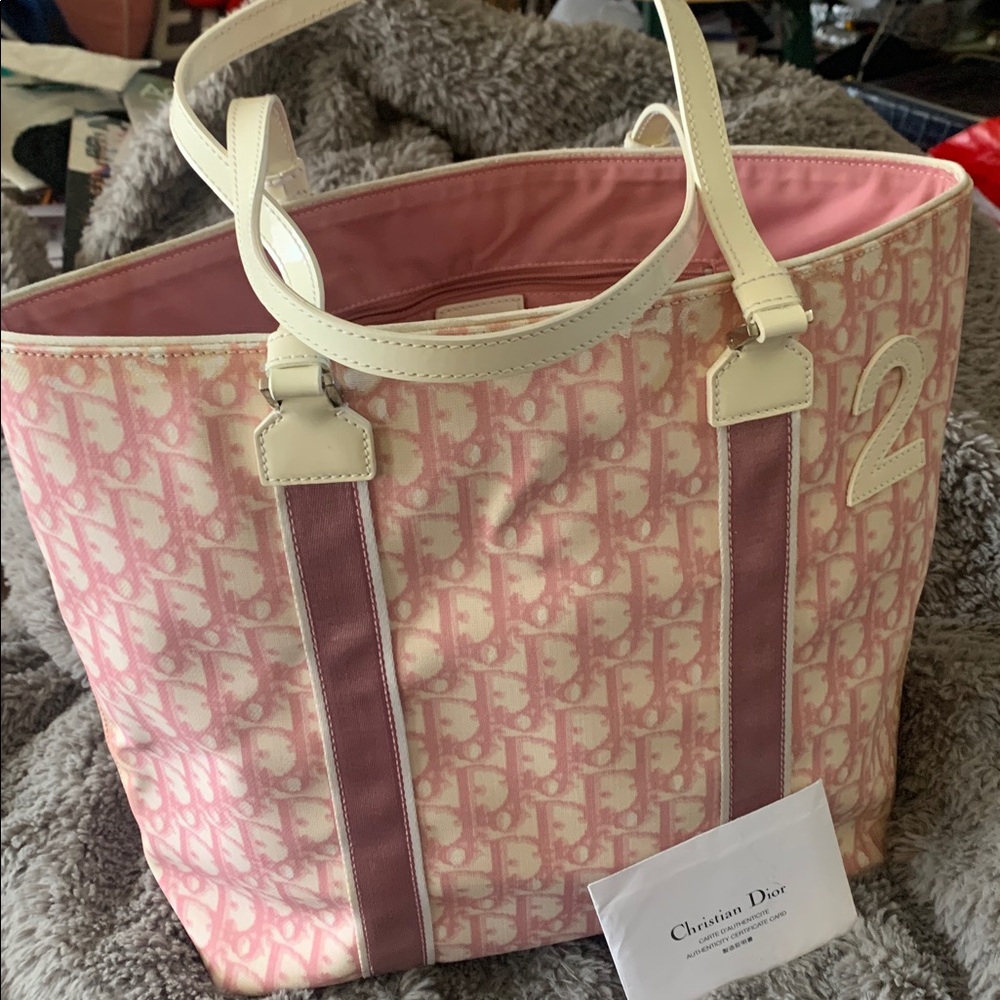 Vintage Dior Trotter Rare Pink and White Tote Bag